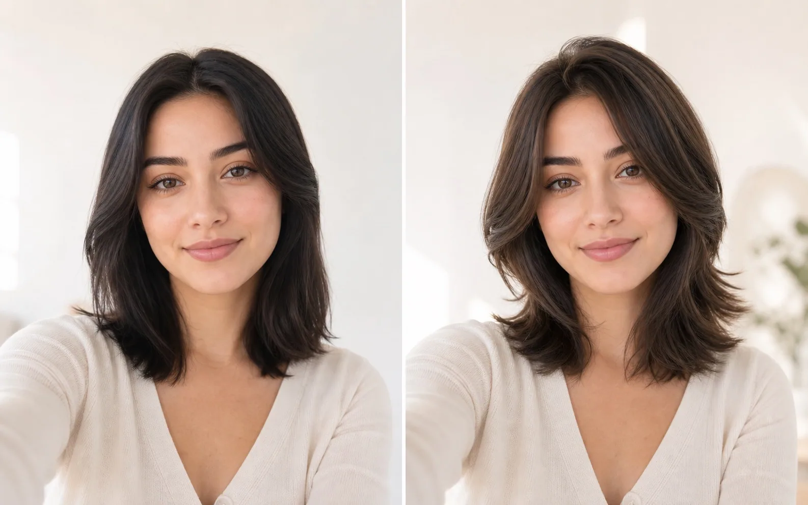 A selfie compared with an AI hairstyle preview