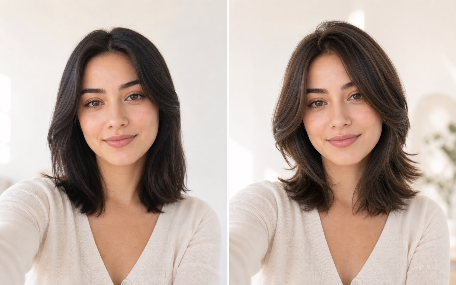 Illustration of a hairstyle before and after preview